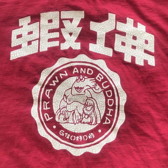 Tops - PRAWN AND BUDDHA Tee Shirt 100% Cotton Short Sleeve Red & White Colors Size M